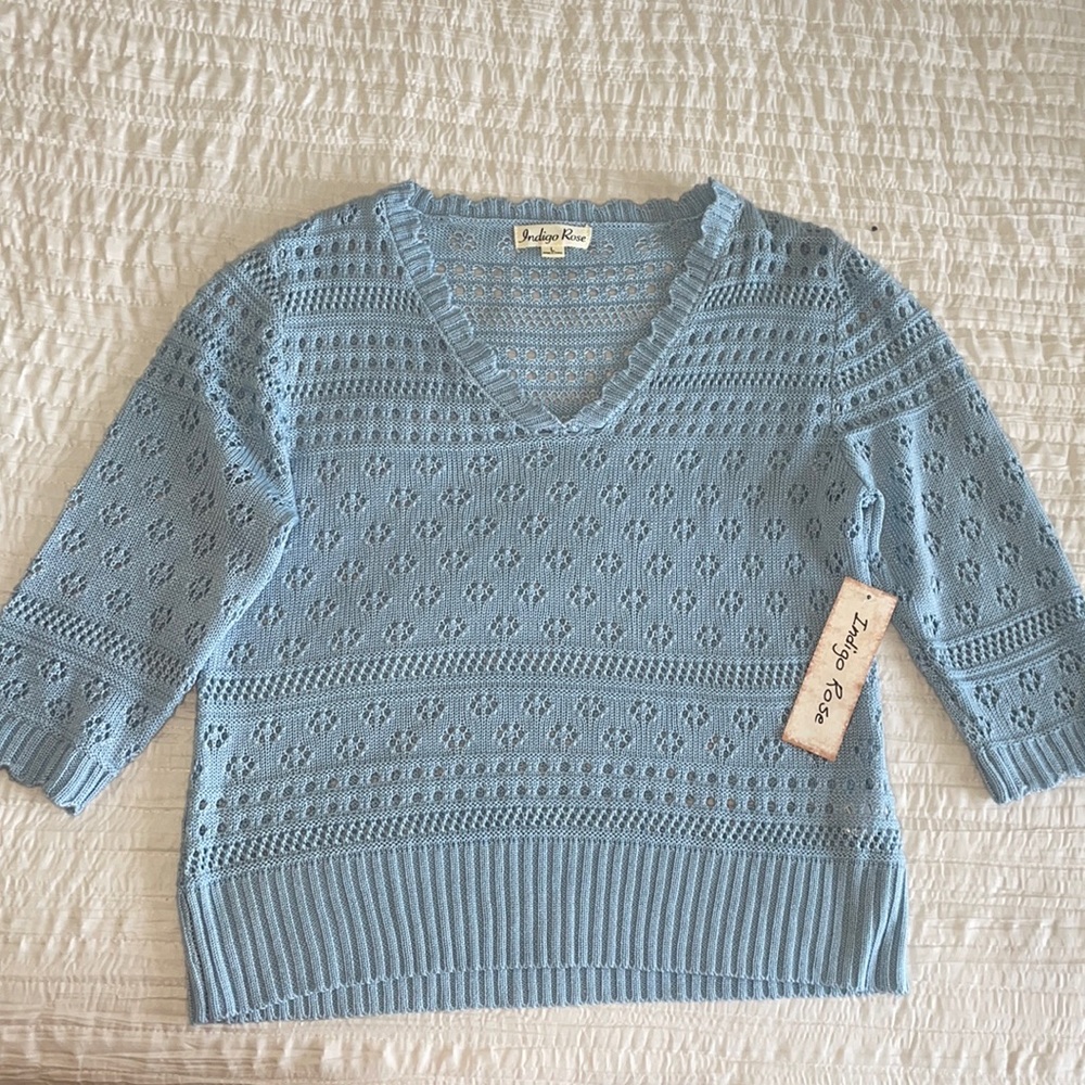 Crocheted Lace Quarter-Sleeve Top